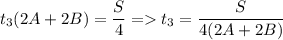 t_3(2A+2B)=\dfrac{S}{4}=t_3=\dfrac{S}{4(2A+2B)}