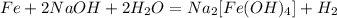 Fe + 2NaOH + 2H_{2}O = Na_{2}[Fe(OH)_{4}] + H_{2}