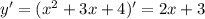 y' = (x^{2} + 3x + 4)' = 2x + 3