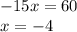 - 15x = 60 \\ x = - 4