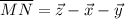 \overline{MN}=\vec{z}-\vec{x}-\vec{y}