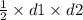 \frac{1}{2} \times d1 \times d2 {}