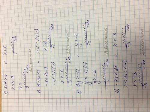 Равносильны ли неравенства: 1) x +4 > 5их > 1; 2) 9 – x < 10 и -x < 1; 3) бу > - 12 и