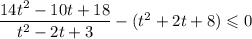 \dfrac{14t^{2} - 10t + 18}{t^{2} - 2t + 3} -(t^{2} + 2t + 8) \leqslant 0