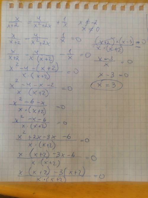 X/x+2=4/x^2+2x+1/x , решите