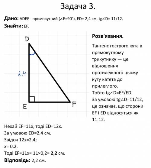 1) У трикутнику DEF відомо, що кут Е дорівнює 90°. Знайдіть сторону:1) DE, якщо DF = 18см, cos D =2/