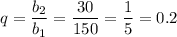 \displaystyle q=\frac{b_{2} }{b_{1} } = \frac{30}{150}=\frac{1}{5}=0.2