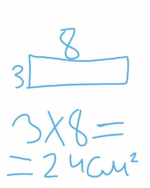 Начерти в тетради прямоугольник со сторонами 8см и 3см.Найди площадь этого прямоугольника​