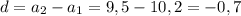 d = a_{2} - a_{1} = 9,5 - 10,2 = -0,7