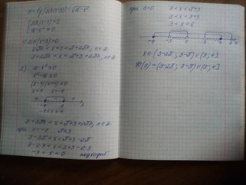 Найти область определения функции: y=lg(sin(x-3))-корень из(16-х^2)