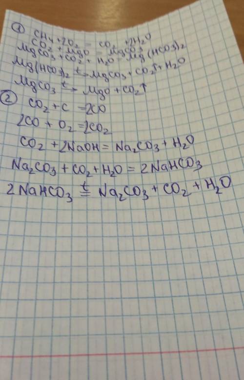 Осуществите цепочку превращений: CH4 → CO2 → MgCO3 → Mg(HCO3)2 → MgCO3 → MgO CO2 → CO → CO2 → Na2CO3