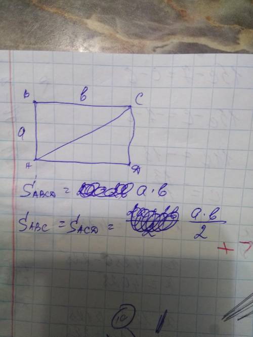 Начертить прямоугольни. раздели его на два прямоугольных треугольника. Вычесли площадь треугольников