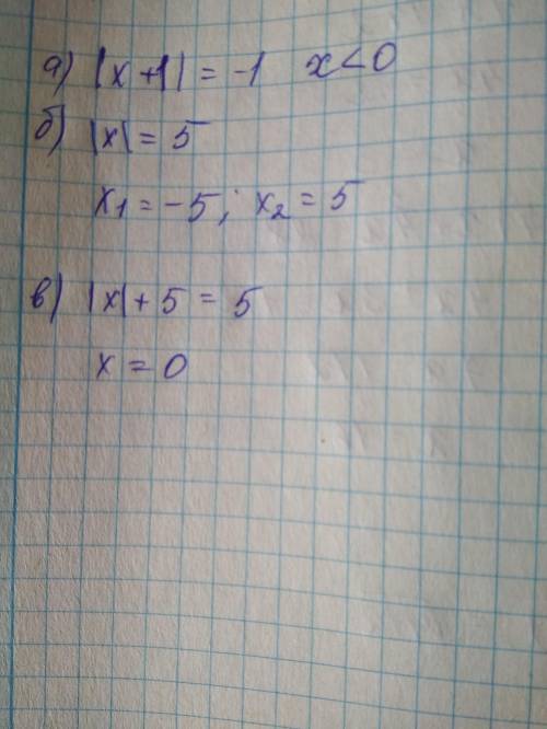 Решите уровнения для 6 класса б) | x |=5;в) | x |+5=5.​