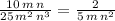 \frac{10\, m\, n}{25\, m^2\, n^3}=\frac{2}{5\, m\, n^2}