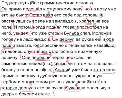 Подчеркнуть (Все грамматические основы) Он прямо подошёл к отцовскому возу, но на возу уже его не бы