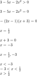 3-5x-2x^{2} 0\\\\3-5x-2x^{2} = 0\\\\-(2x-1)(x+3) = 0\\\\x = \frac{1}{2} \\\\x + 3 = 0\\x = -3\\\\x = \frac{1}{2} , -3\\\\x