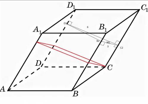 Бічне ребро похилого паралелепіпеда дорівнює 9 см. Відстань між прямими і дорівнює 6 см, між прямими