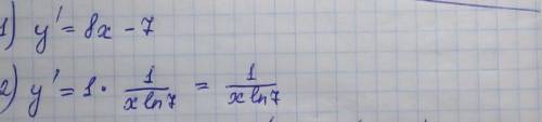 Знайти похідні функції 1)y=4x²-7x-2 2)y=x*log7x 3)y=ex-5/arc cos x 4)