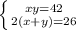 \left \{ {{xy=42} \atop {2(x+y)=26}} \right.