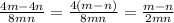 \frac{4m-4n}{8mn} =\frac{4(m-n)}{8mn} =\frac{m-n}{2mn}