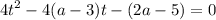 \displaystyle 4t^2-4(a-3)t-(2a-5)=0