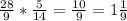 \frac{28}{9} *\frac{5}{14} =\frac{10}{9} =1\frac{1}{9}