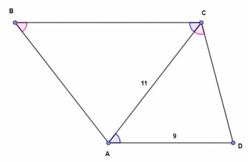 Дана трапеция ABCD (AB II BC), угол B=углу ACD, AD = 9 см, AC = 11 см. Найти ВС.