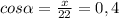 cos\alpha=\frac{x}{22} =0,4