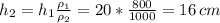 h_2=h_1\frac{\rho_1}{\rho_2} = 20*\frac{800}{1000} = 16 \, cm