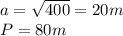 a=\sqrt{400}=20 m\\P=80m