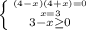 \left \{ {{(4-x)(4+x) = 0} \atop {x = 3}} \atop {3-x\geq 0}\right.