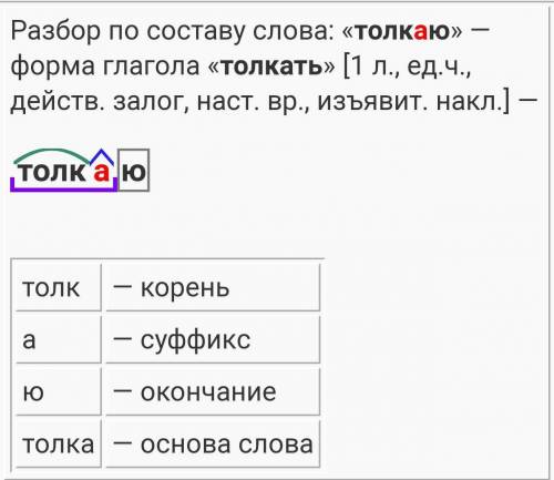 Словообразовательный разбор слова толкая ​