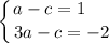 \displaystyle \left \{ {{a - c = 1 \ \ \ \ } \atop {3a -c = -2}} \right.