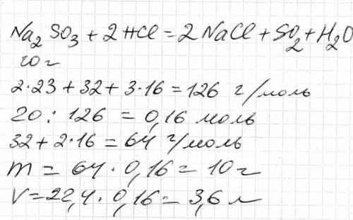 Определите массу и объем сернистого газа, который образуется при взаимодействии 20 грамм сульфита на