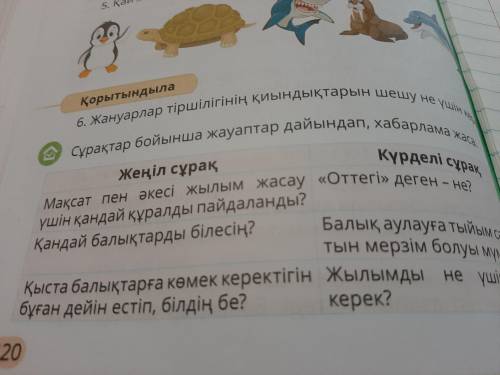 Сұрақтар бойынша жауаптар дайындап, хабарлама жаса.Жеңіл сұрақКүрделі сұрақМақсат пен әкесі жылым жа