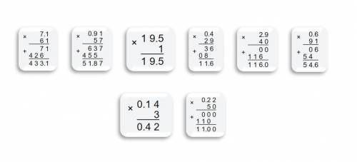 909. Выполните умножение столбиком а) 7,1* 61; б) 0, 91* 57;3) 0,14 * 3; д) 2,9* 40;в) 19,5 *1;е) 0,