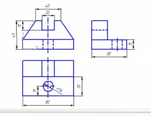 Выполнить чертеж с наглядного изображения детали в виде 3х проекций( фронтальный вид, вид сверху, ви