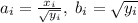a_{i}=\frac{x_{i}}{\sqrt{y_{i}}},\; b_{i}=\sqrt{y_{i}}