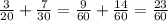 \frac{3}{20} +\frac{7}{30} =\frac{9}{60} +\frac{14}{60} =\frac{23}{60} \\