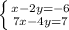 \left \{ {{x-2y=-6} \atop {7x-4y=7}} \right.