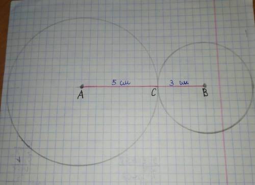 Выполни построение, если AC = 5 см, CB = 3 см.​