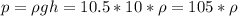 p = \rho gh = 10.5*10*\rho=105*\rho