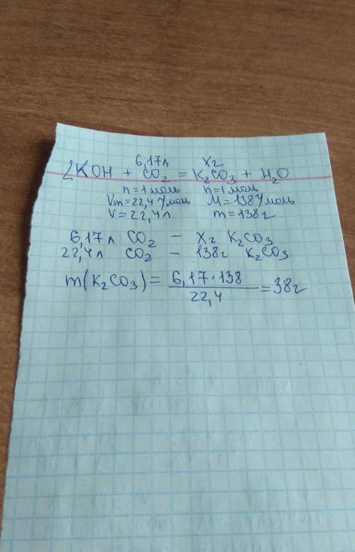 Дано: KOH+CO2, V(CO2)=6,17л. Найдите m(K2CO3)