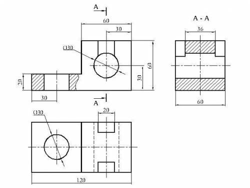 По двум данным проекциям построить третью, выполнить необходимые разрезы, нанести размеры.