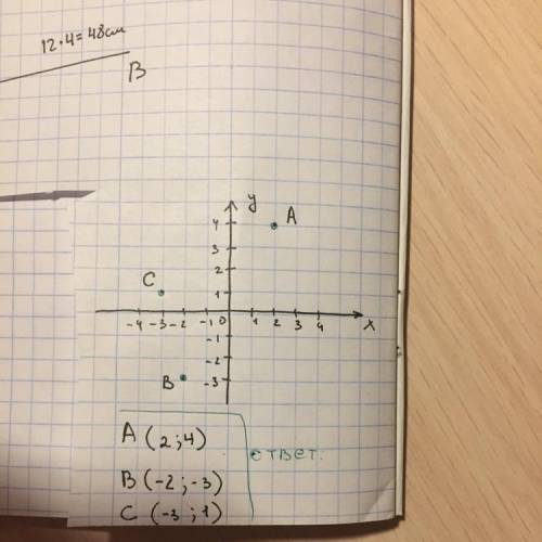 Начертите координатную плоскость отметьте три точки запишите их координаты​