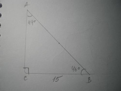Дано: Треугольник АВС Угол С =90 градусов Угол А =44 градусов Найти:АС