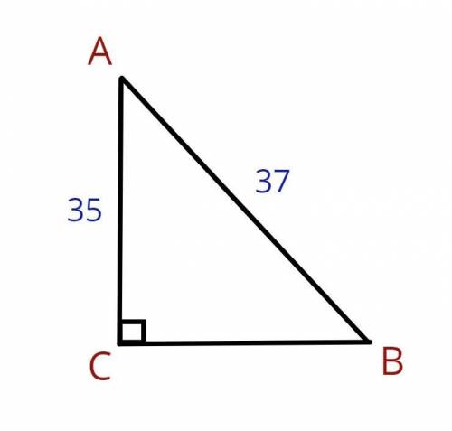 Дано: треугольник ABC Угол C = 90 градусов AB = 37 AC = 35 Найти: Периметр