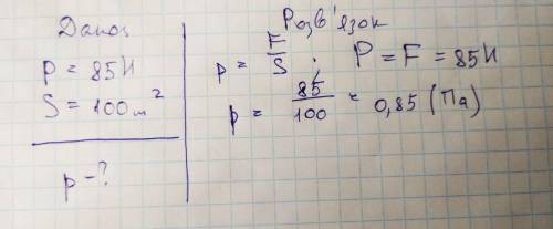 Вага пластини дорівнює 85 Н. Її площа дорівнює 100 м2. Обчисліть тиск пластини на відповідну поверхн