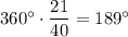 360^{\circ} \cdot \dfrac{21}{40} = 189^{\circ}