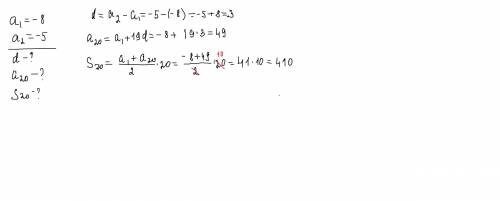Знайдіть суму двадцяти перших членів арифметичної прогресії:-8;-5;-2...​